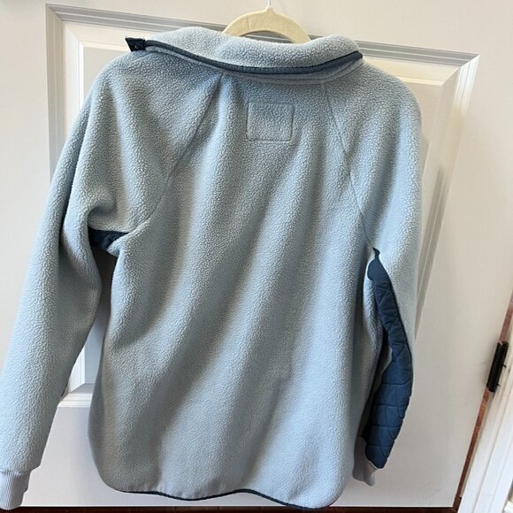 Abercrombie & Fitch Asymmetrical Snap-Up Fleece Light Blue Snap Pullover Sz M - Picture 3 of 3